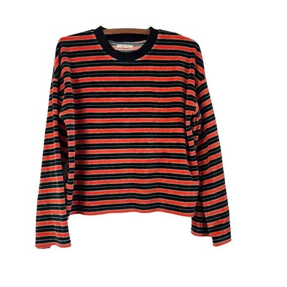Madewell Multicolor Striped Velour Wide Sleeve Boxy Pullover Sweater Size Small - Picture 2 of 6